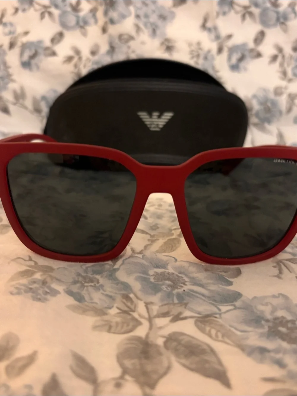 Emporio Armani Matte Red Square Sunglasses with Dark Lenses
